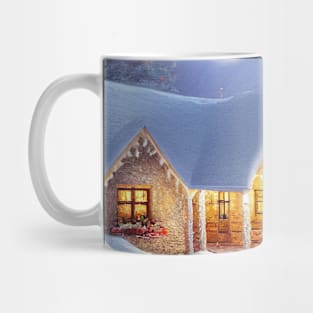 Magical Fantasy Cottage with Lights In A Snowy Scene, Scenery Nature Mug